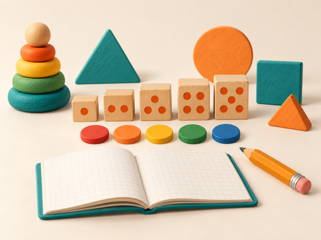 Sayma blokları ve renkli pullarla temel matematik çalışması